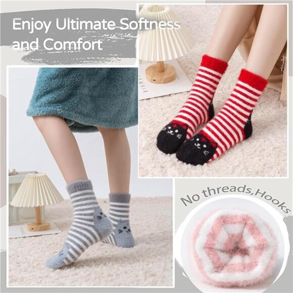 New 5 Pairs Fuzzy Soft Cozy Comfortable Socks for Women, Casual Sleep Comfy Sock - Picture 3 of 6